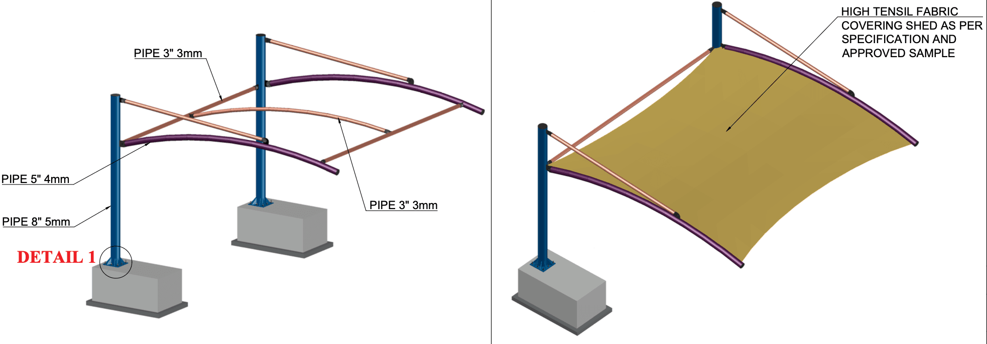 Cantilever Car Parking Shades: HDPE, PVC and PVDF Materials